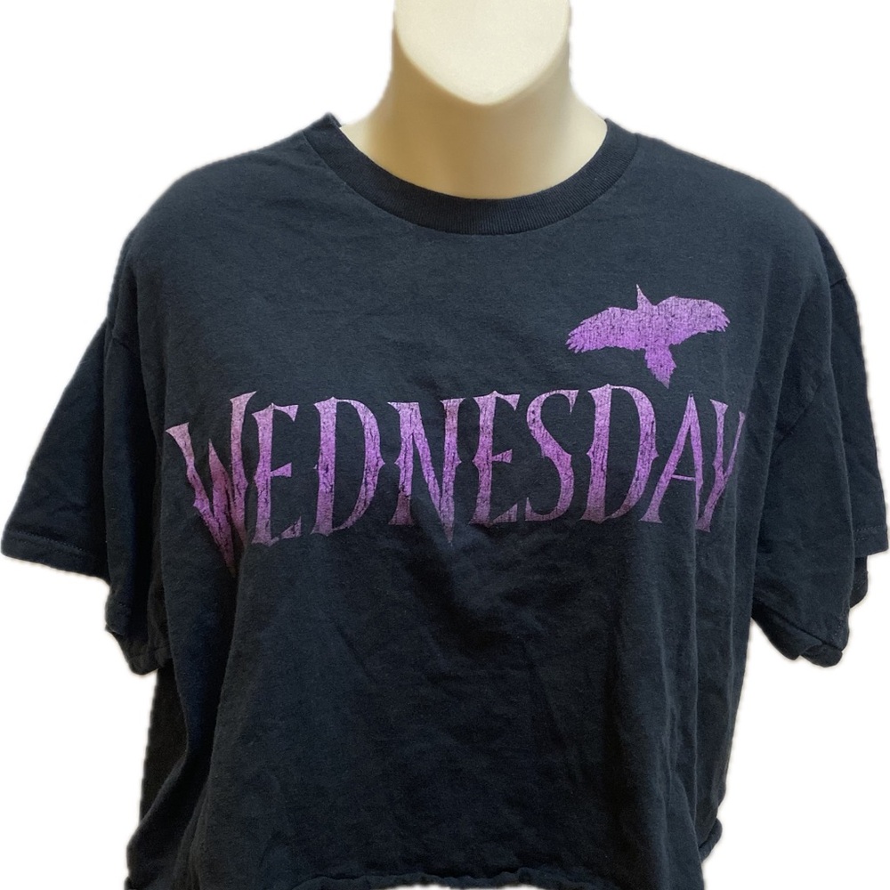 Black Crop Top with Purple Print